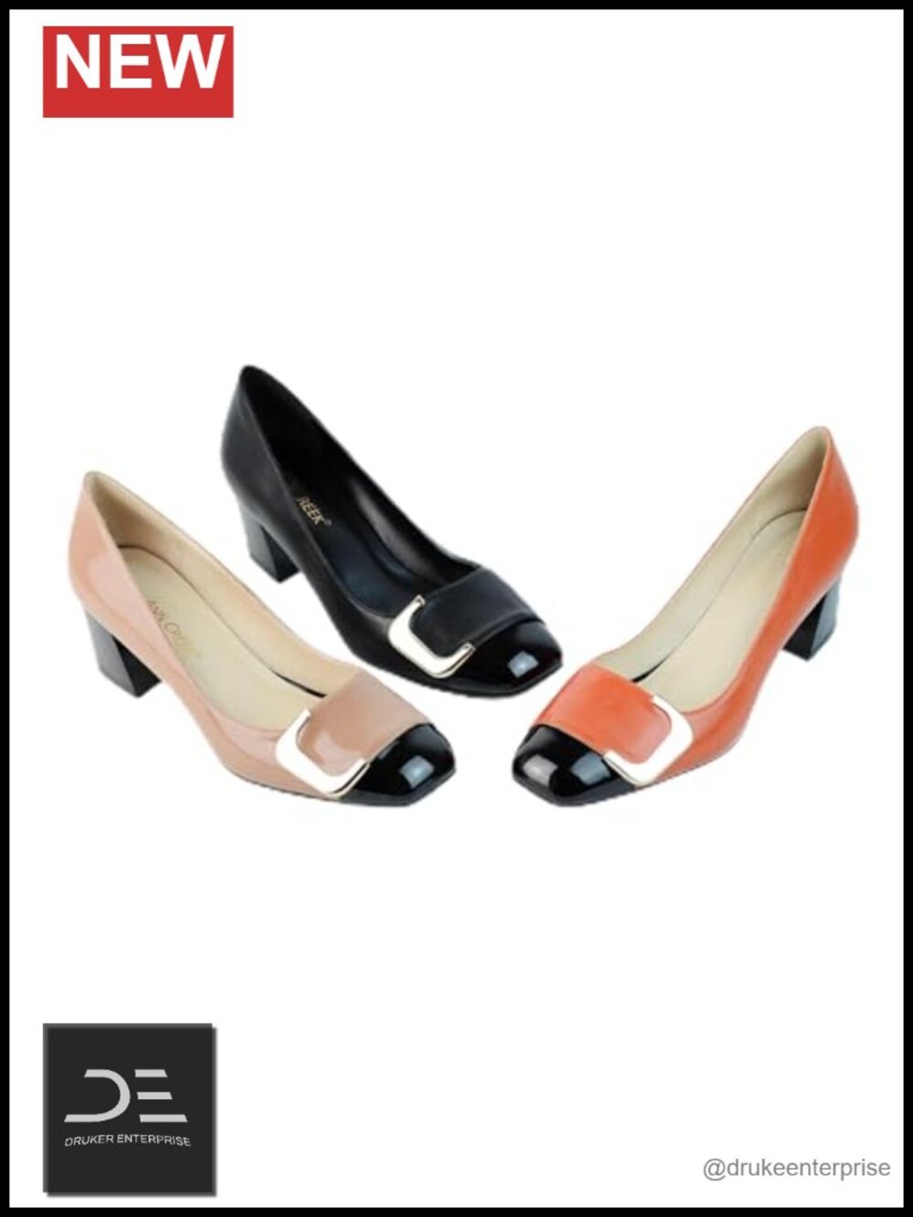 Faux Leather Chunky Heel Pumps Two Tone Square Toe Slip On Dress Office Shoes